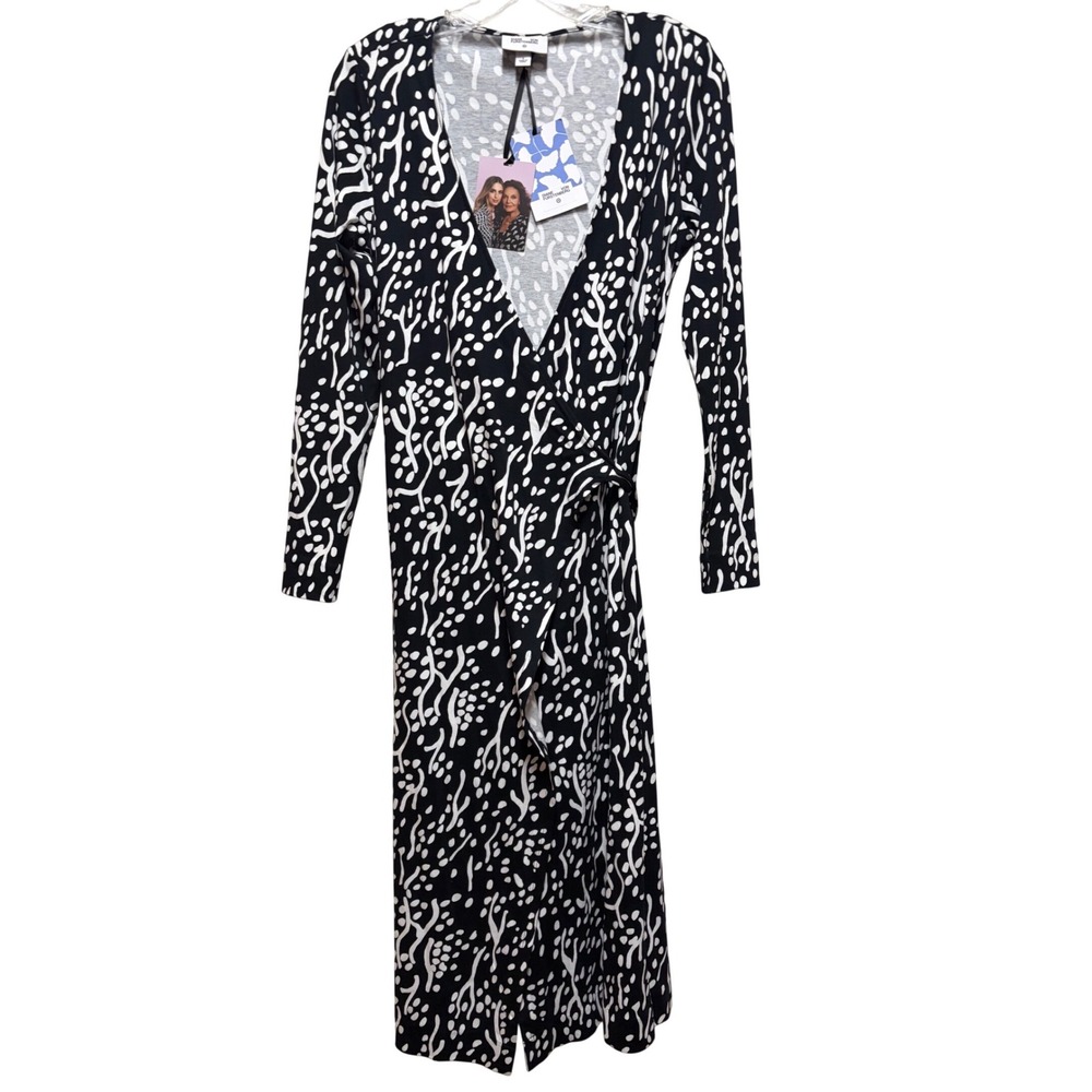 Diane von Furstenberg for Target Wrap Midi Dress‎ Black White Ginkgo Print S NEW